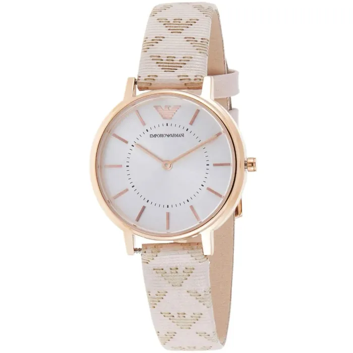 Emporio Armani Gianni T Bar Quartz Silver Dial Beige Leather Strap Watch For Women - AR80007 - Image 2